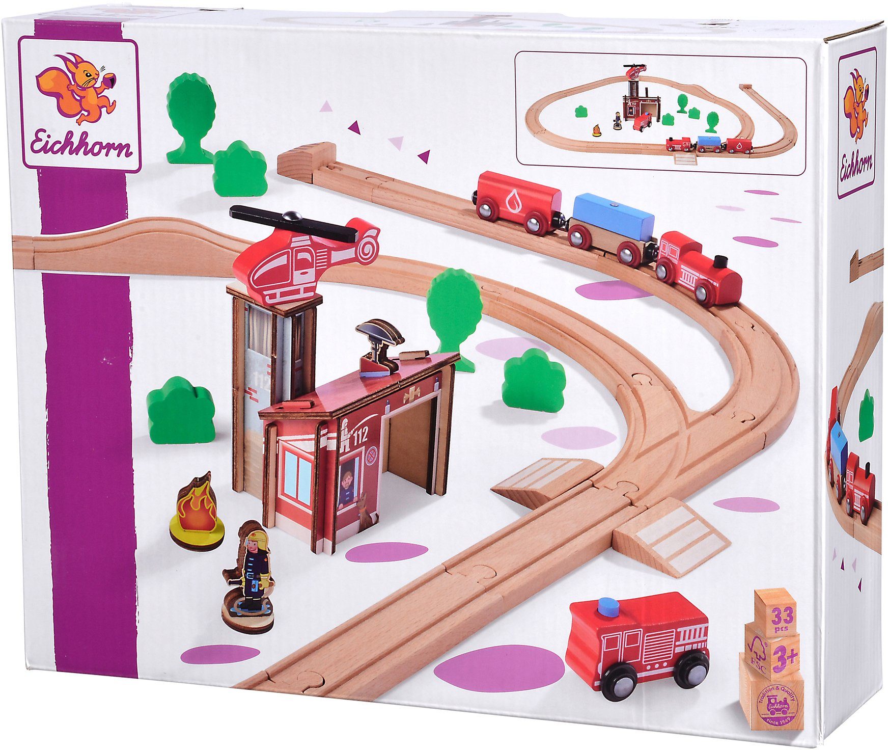 Spielzeug-Eisenbahn Feuerwehr, 33-tlg), Wald Eichhorn (Set, weltweit FSC®- Holzspielzeug, - schützt