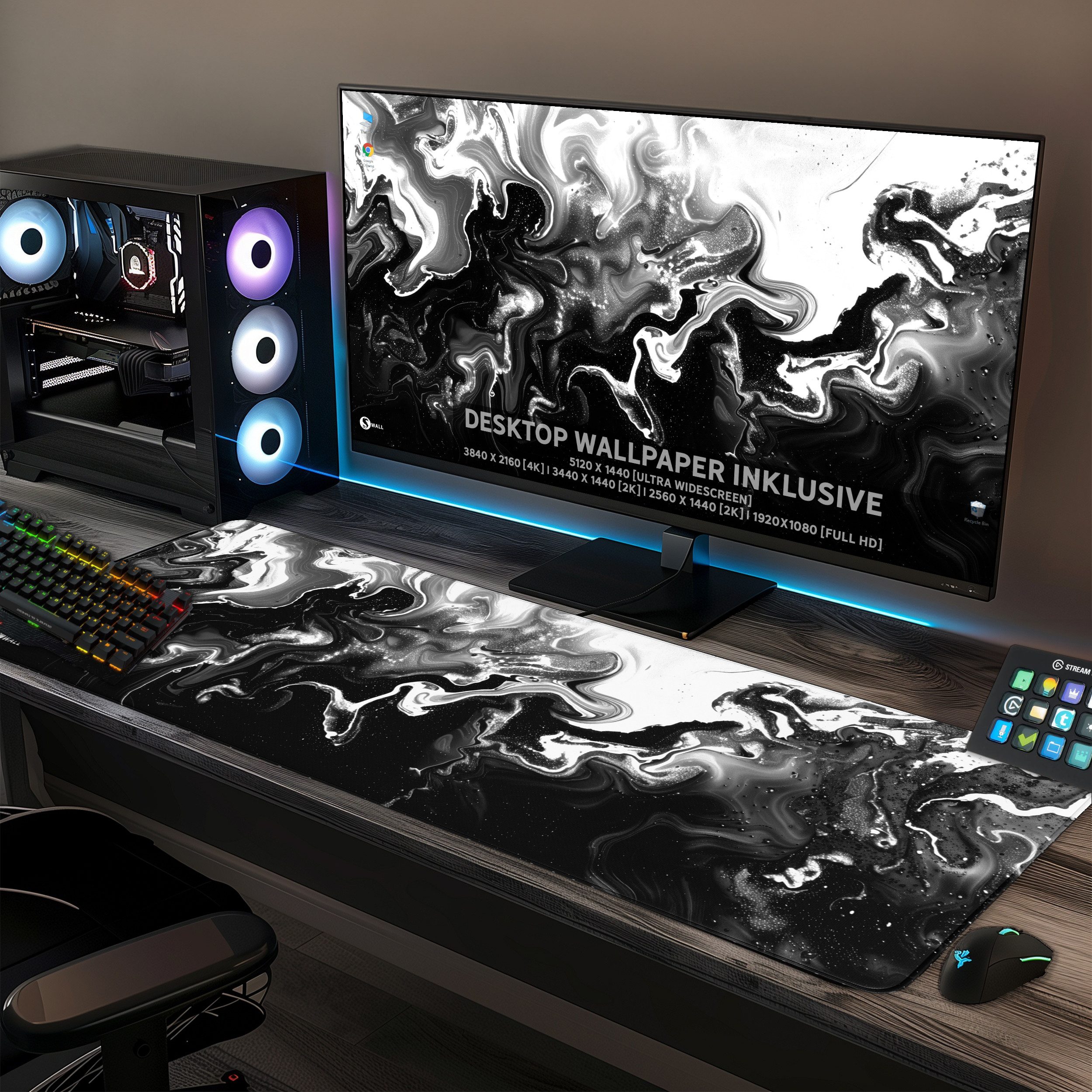 Sunnywall Gaming Mauspad Speed Mousepad XXL Premium 4 mm Liquid Modern Radiant (Farbwahl) (inkl. Wallpaper), 80x30, 90x40 cm, rutschfest, vernähte Ränder, Tischunterlage
