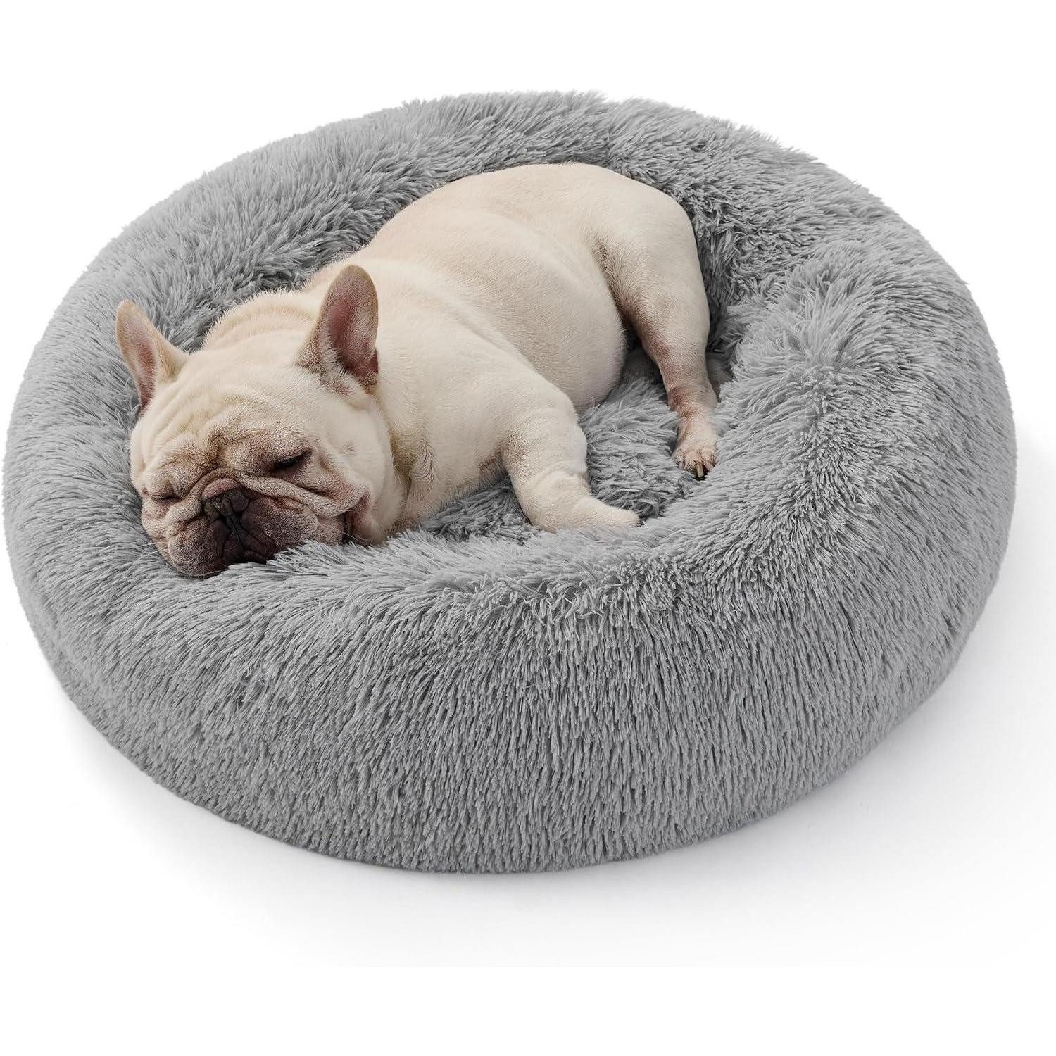 LuxusKollektion Katzenliege Katzenbett rund waschbar plüsch Hellgrau L 70 x B 70 x H 15 cm