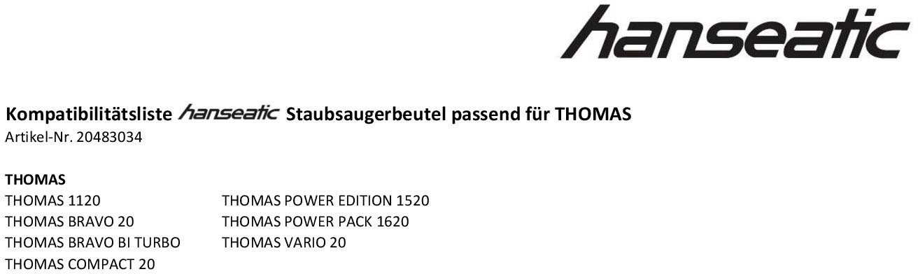 Hanseatic Staubsaugerbeutel HSB 14 10er-Pack, passend für HANSEATIC Staubsauger / THOMAS 1120 / Bravo 20 / Compact 20 / Power Edition 1520 / Power Pack 1620 / Vario 20 Liter, Pappflansch mit Gummidichtung, reißfeste Papierstruktur