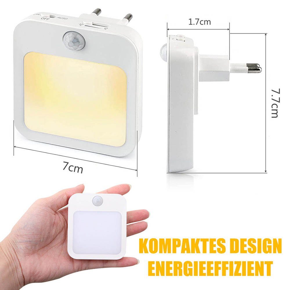 Dimmung,Bewegungsmelder, Stück Kinder, Steckdose Nachtlicht mit Nachtlicht Steckdose,0%-100% Steckdosenleuchte Bewegungsmelder,3 LED (EIN/AUTO/AUS), Nachtlicht MUPOO 1/3/6 mit Dämmerungssensor Modi LED