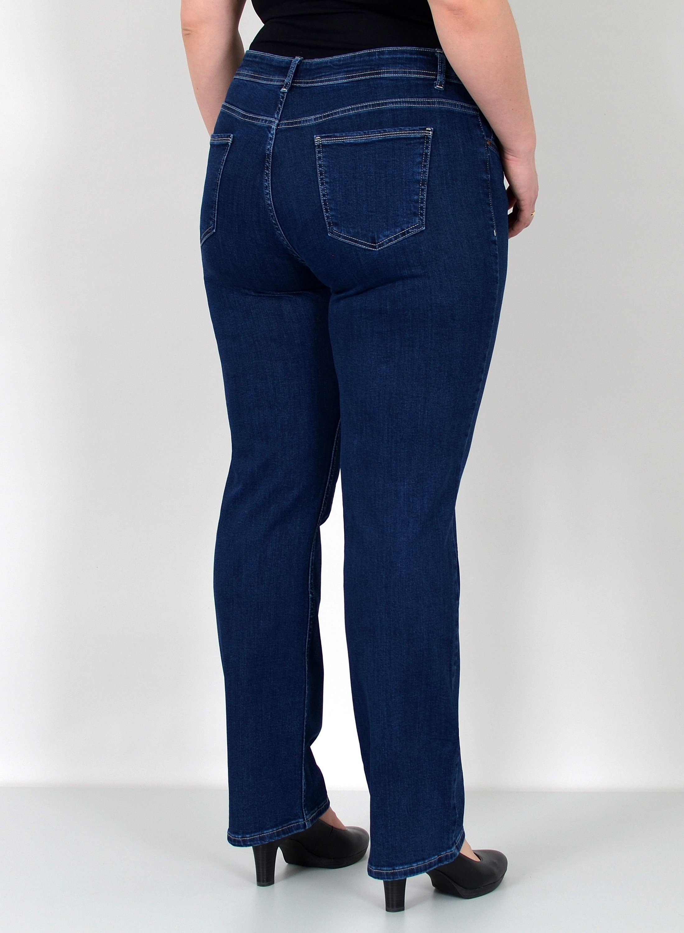 ESRA Straight-Jeans Gerade Schnitt Jeans hoher Bund mit Stretch bis Plus Size Übergröße Straight Jeans Damen High Waist Stretch Jeans Hose mit geradem Bein