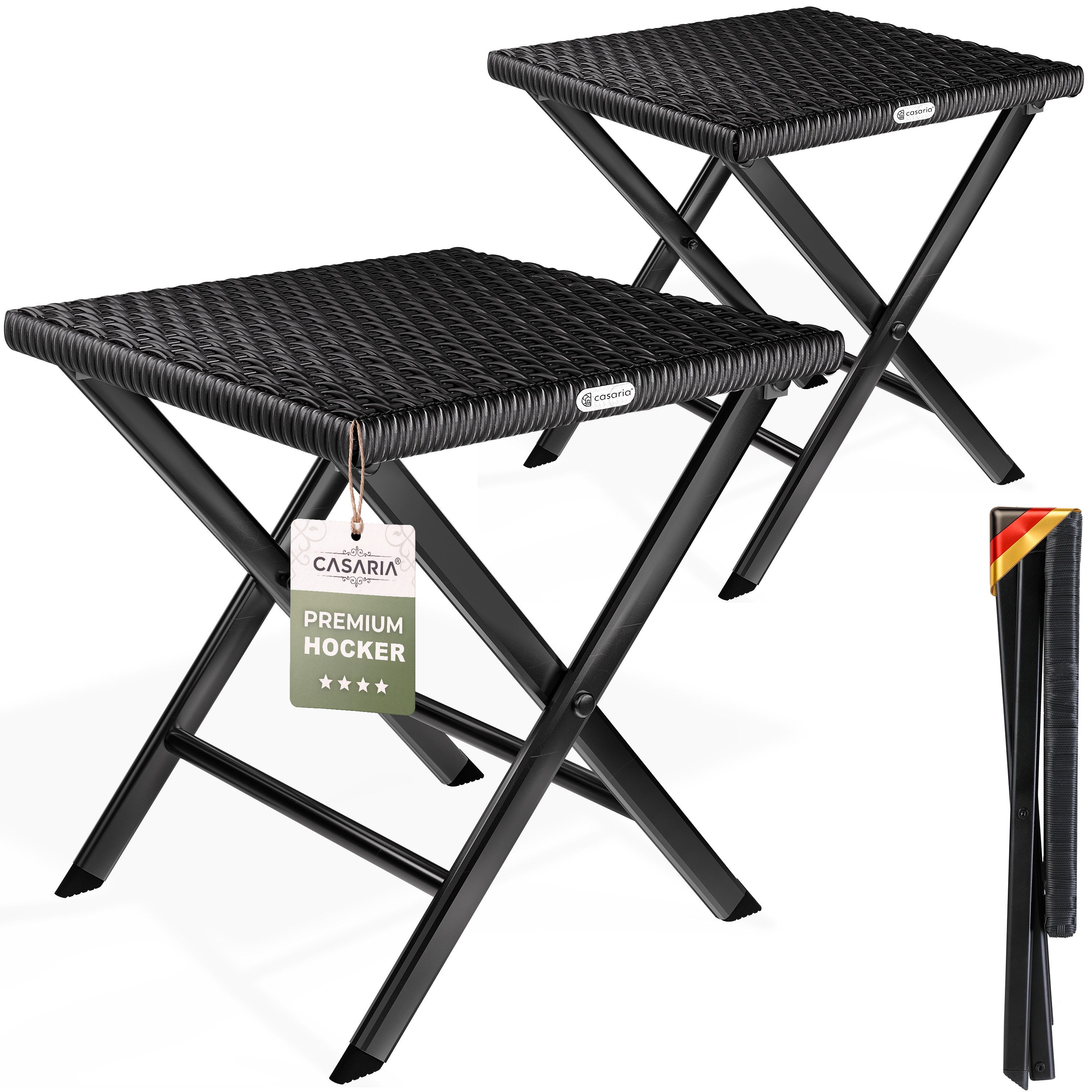 Casaria Gartenstuhl Rom (2 St), Polyrattan 2er Set 75kg Belastbarkeit 44x40x44cm Klappbar Leicht