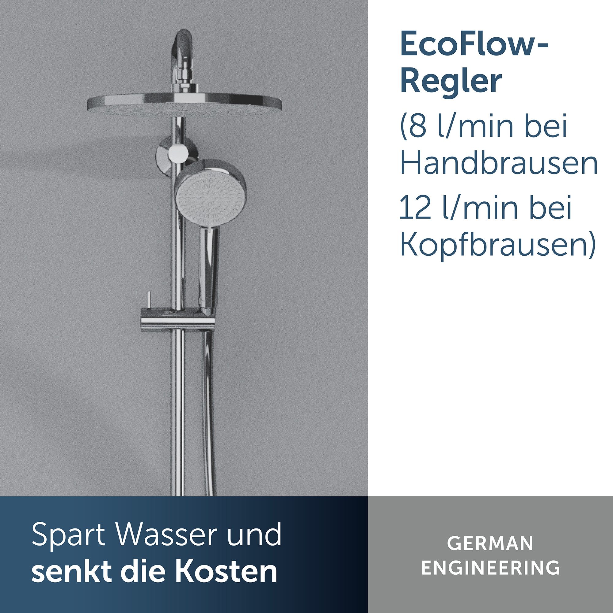 Ideal Standard Duschsystem Alero, Wassersparend, Variable Strahlarten, Einfache Reinigung