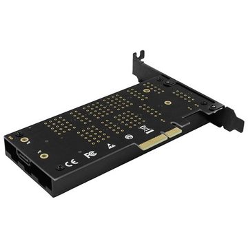 AXAGON PCIe-3.0-x4-Adapter, 1x M.2-NVMe, 1x M.2-SATA, Modulkarte, Aktive Kühlung, inkl. Low-Profile Slotblech