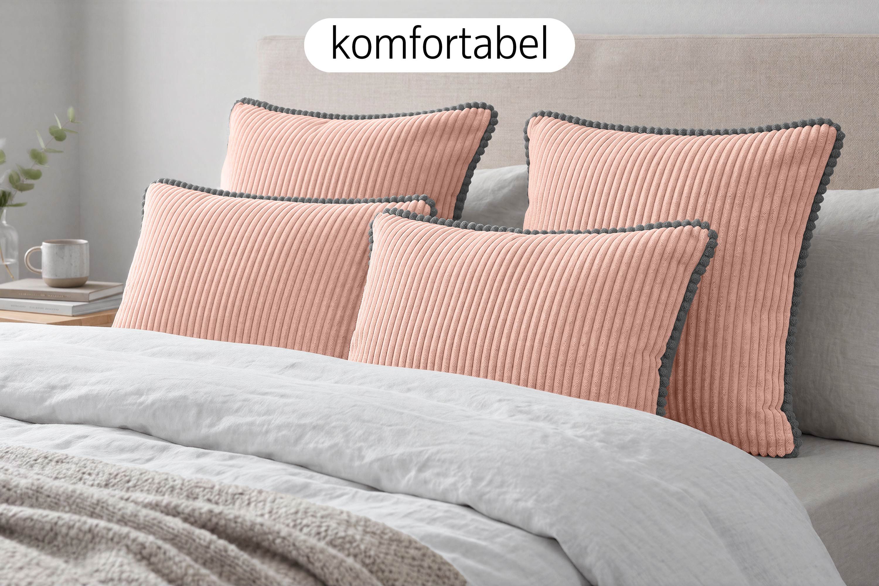 Amilian Dekokissen Sofakissen 4er Set mit Füllung 2x 40x40 cm + 2x 35x45 cm, Hotelverschluss Sofakissen Zierkissen – Bild 4 von 5