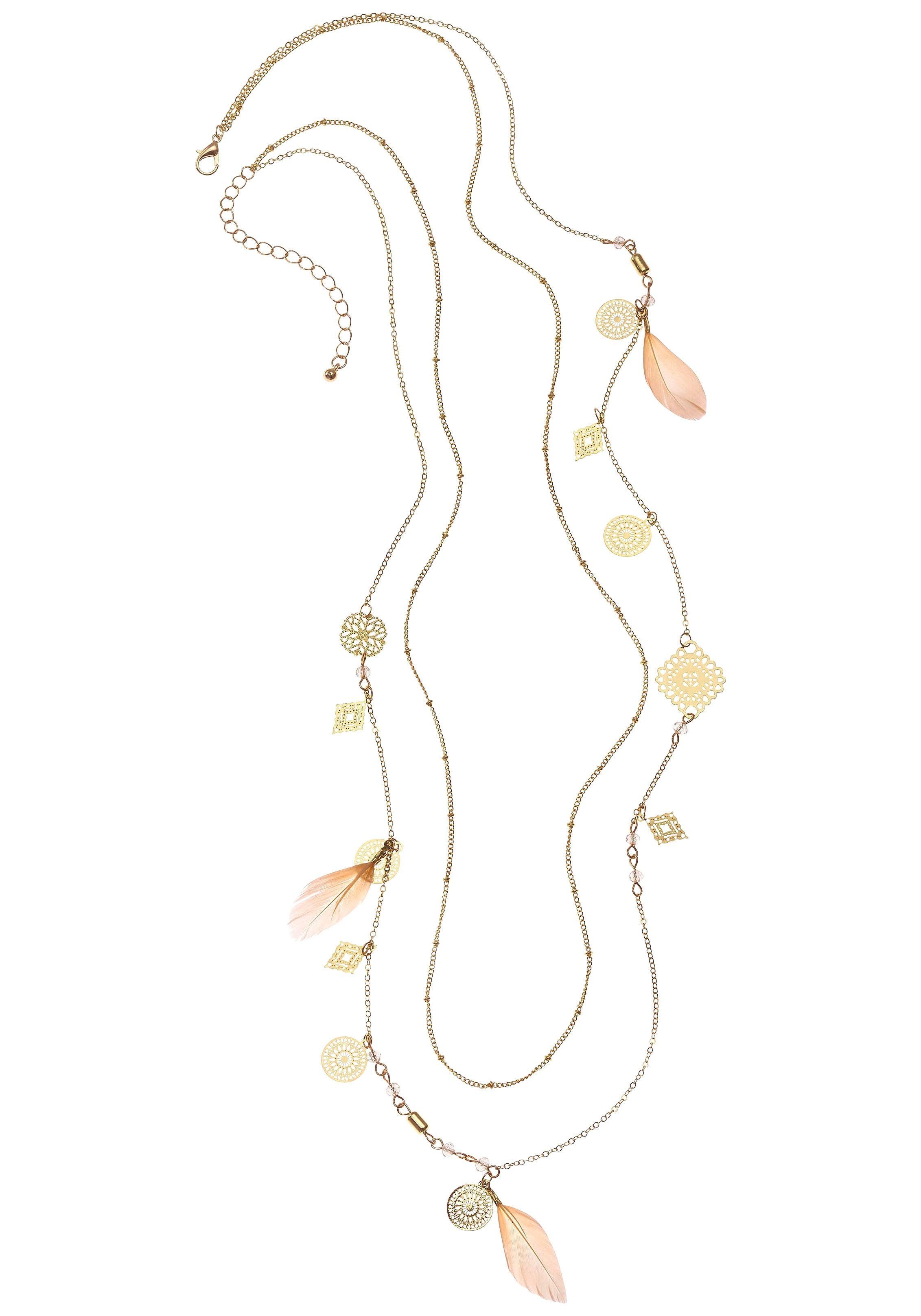 LASCANA Lange Kette Layer Halskette, 2 Reihen, mit Kunstfedern, mehrreihige günstig online kaufen