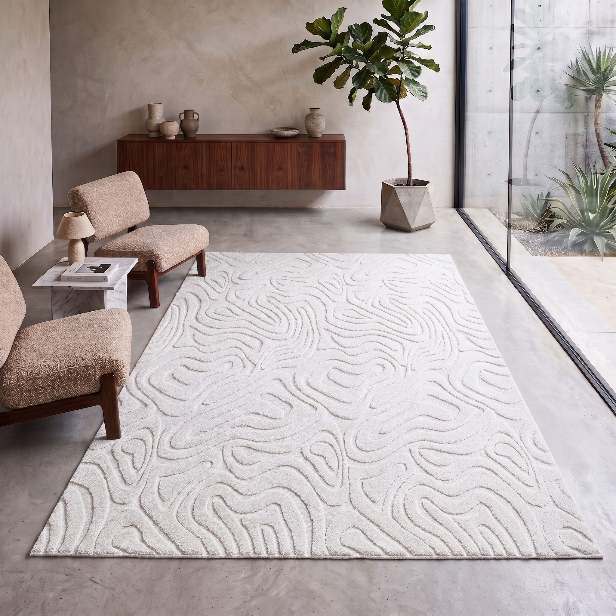 Carpetilla Teppich Waschbarer Teppich– Modern & Weich für Wohnzimmer, Schlafzimmer, Rechteckig, Teppich Wohnzimmer 3D effekt Boho Einfarbig hoch-tief Bordüre Waschbar