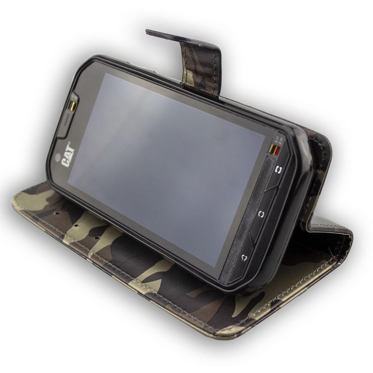 caseroxx Handytasche caseroxx Handytasche Bookstyle-Case für Cat S60, camouflage (Einzelartikel, 1-tlg., Bookstyle-Case), mit Kreditkartenfächern