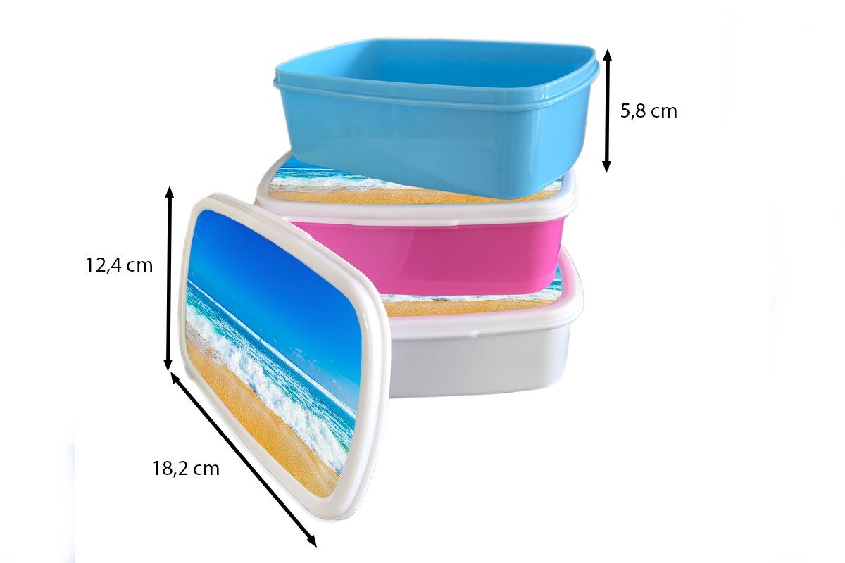 Jungs Meer Mädchen Erwachsene, Blau, (2-tlg), Brotbox für und - Strand MuchoWow Kinder Brotdose, Lunchbox Kunststoff, - und weiß für