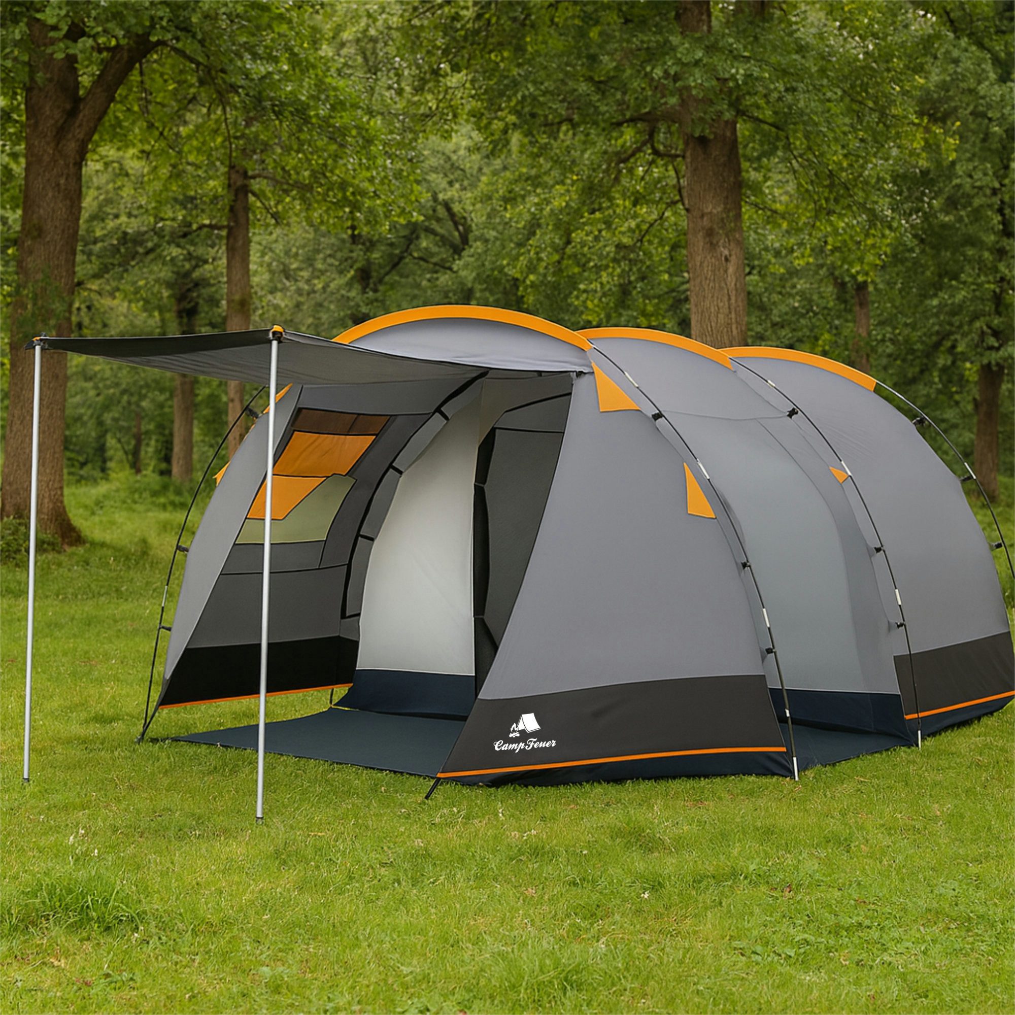 CampFeuer Kuppelzelt Zelt Super+ für 4 Personen, Grau / Schwarz, XXL Tunnel günstig online kaufen