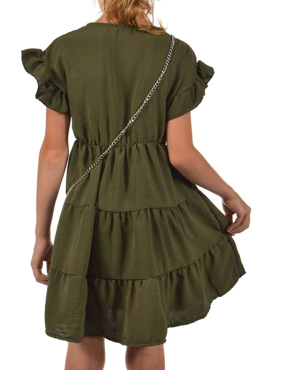 KMISSO Sommerkleid Mädchen Kleid schwingender Olivegrün (1-tlg) bequem Rock zu und tragen Tasche