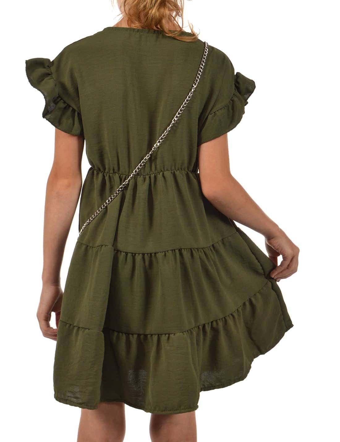 und (1-tlg) Kleid schwingender Tasche Rock tragen bequem Olivegrün Sommerkleid Mädchen zu KMISSO