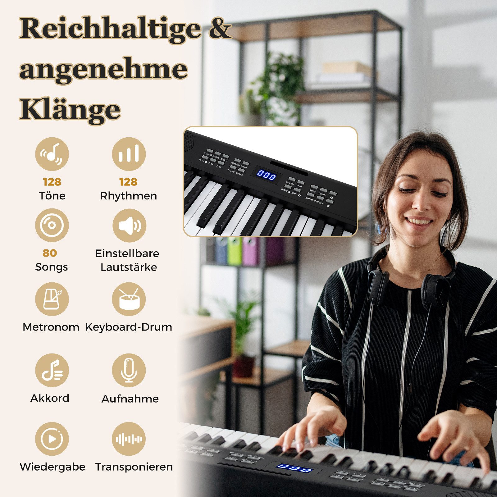 COSTWAY Home-Keyboard (1-St), 61-Tasten Klavierkeyboard, Digitalpiano mit Tragetasche, faltbar
