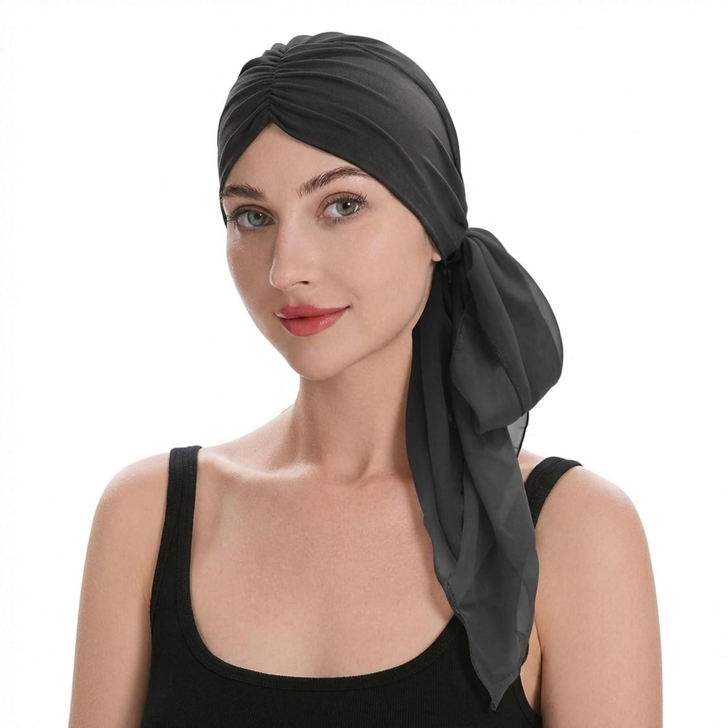 LuxusKollektion Turban-Tuch Kopftuch Damen Sommer bedruckt Turban Einfarbig Grau