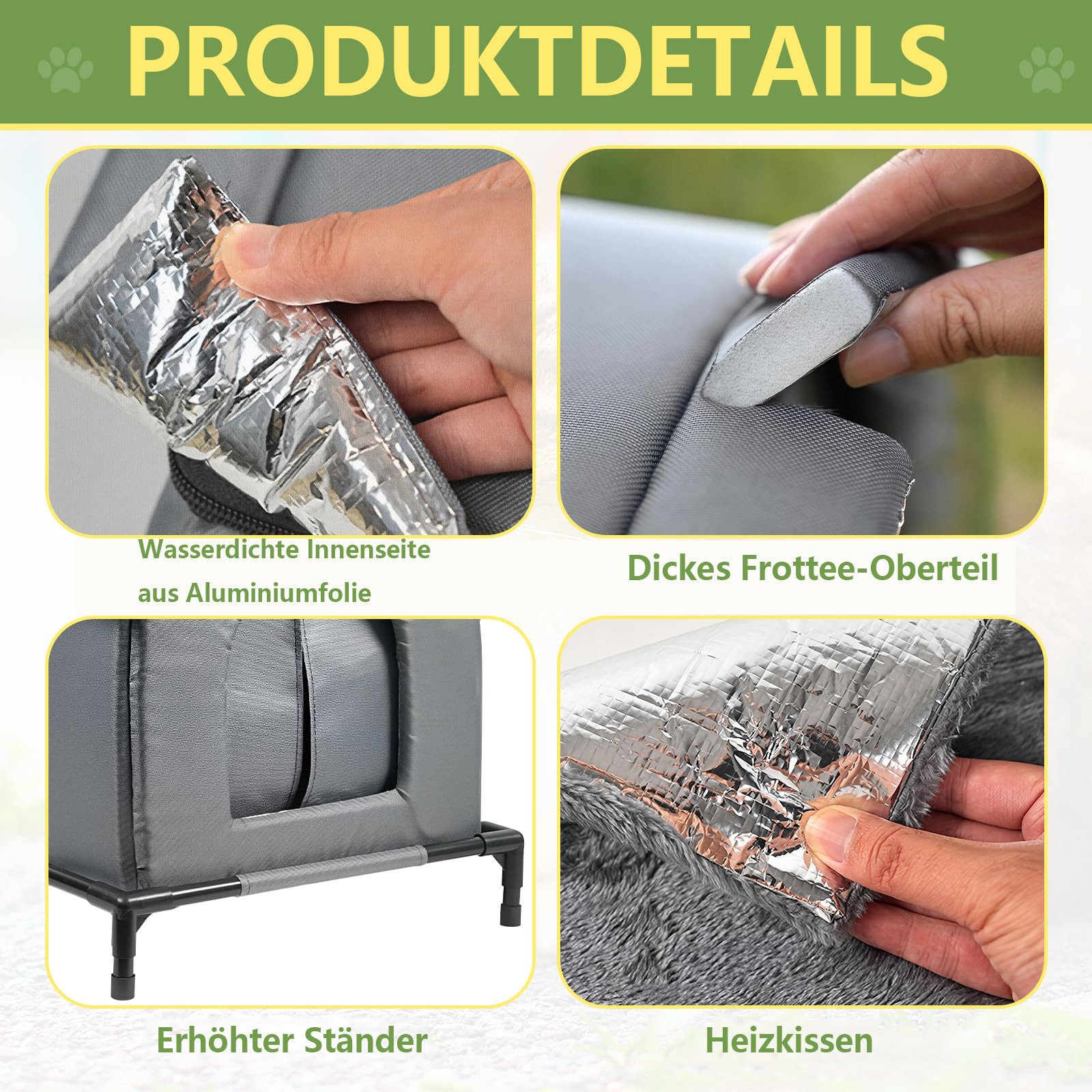 Ledander Tierhaus Wetterfestes und isoliertes Katzenhaus für draußen,Tierbett Katzenhaus, Katzenzelt, einfach aufzubauen, mit erhöhtem Boden für Schutz