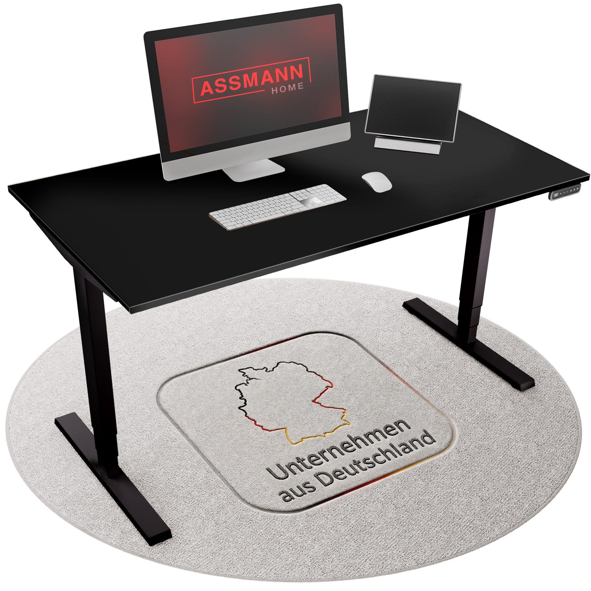 ASSMANN Büromöbel Schreibtisch Y-LINE (120x70cm Schwarz Kollisions-Schutz, Elektrisch höhenverstellbar, Kindersicherung 2-fach-Motorik Doppelhub, einfache Montage, für Büro und Homeoffice), TÜV-zertifiziert, Blauer Engel, 5 Jahre Herstellergarantie