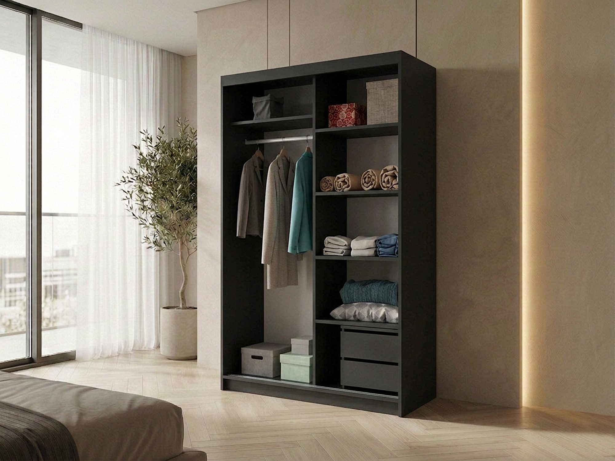 Beautysofa Kleiderschrank HELA moderner Kleiderschrank mit Spiegel (Schiebetürenschrank mit Kleiderstange und Regalböden, Schrank für Schlafzimmer, Flur & Ankle – Bild 3 von 5