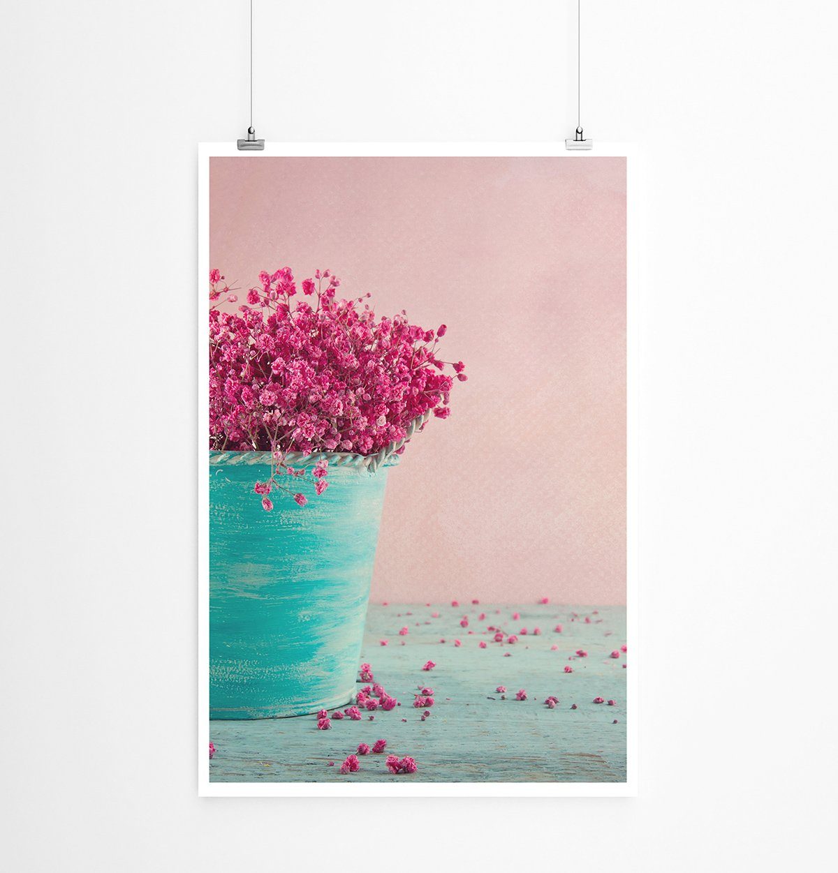 Sinus Art Poster 90x60cm Poster Fotografie Pinke Blumen in einer türkisen Vase