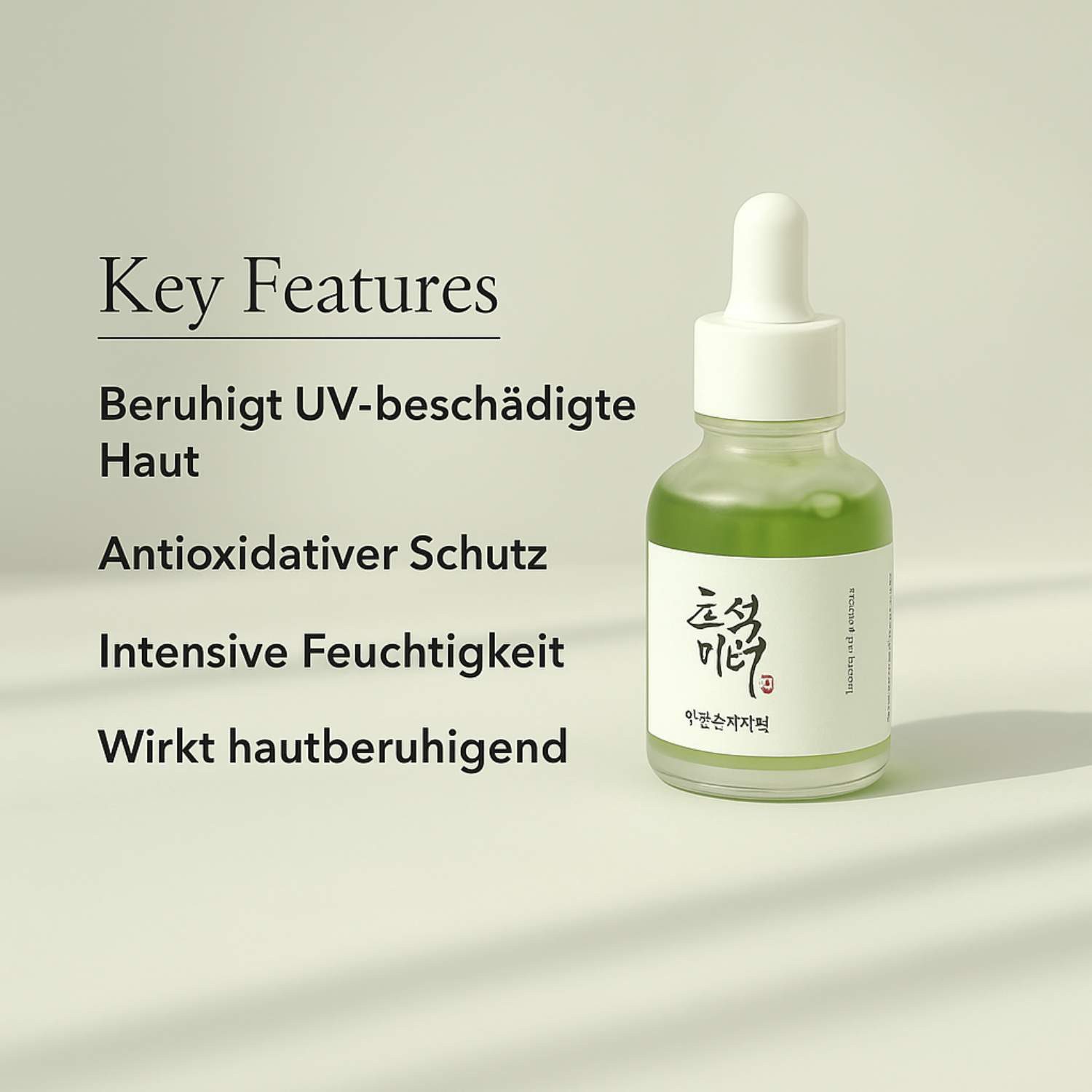Beauty of Joseon Gesichtsserum Calming Serum Green Tea + Panthenol Gesichtsserum 30 ml – beruhigendes koreanisches Serum mit Grüntee, Panthenol & Beifuß, zur Pflege empfindlicher, trockener und gereizter Haut