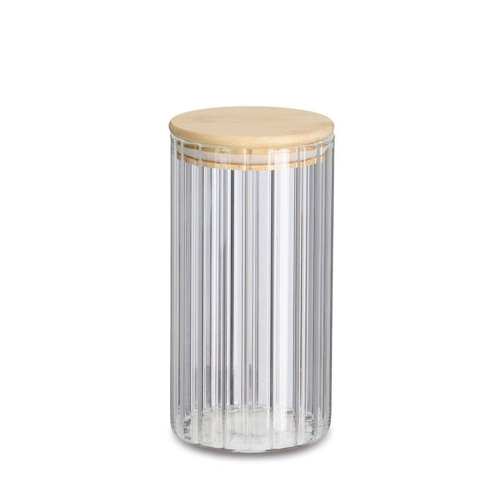 Zeller Present Vorratsglas Glasbehälter mit Bambusdeckel GROOVES, 800 ml, Glas, (einzeln, einzeln)