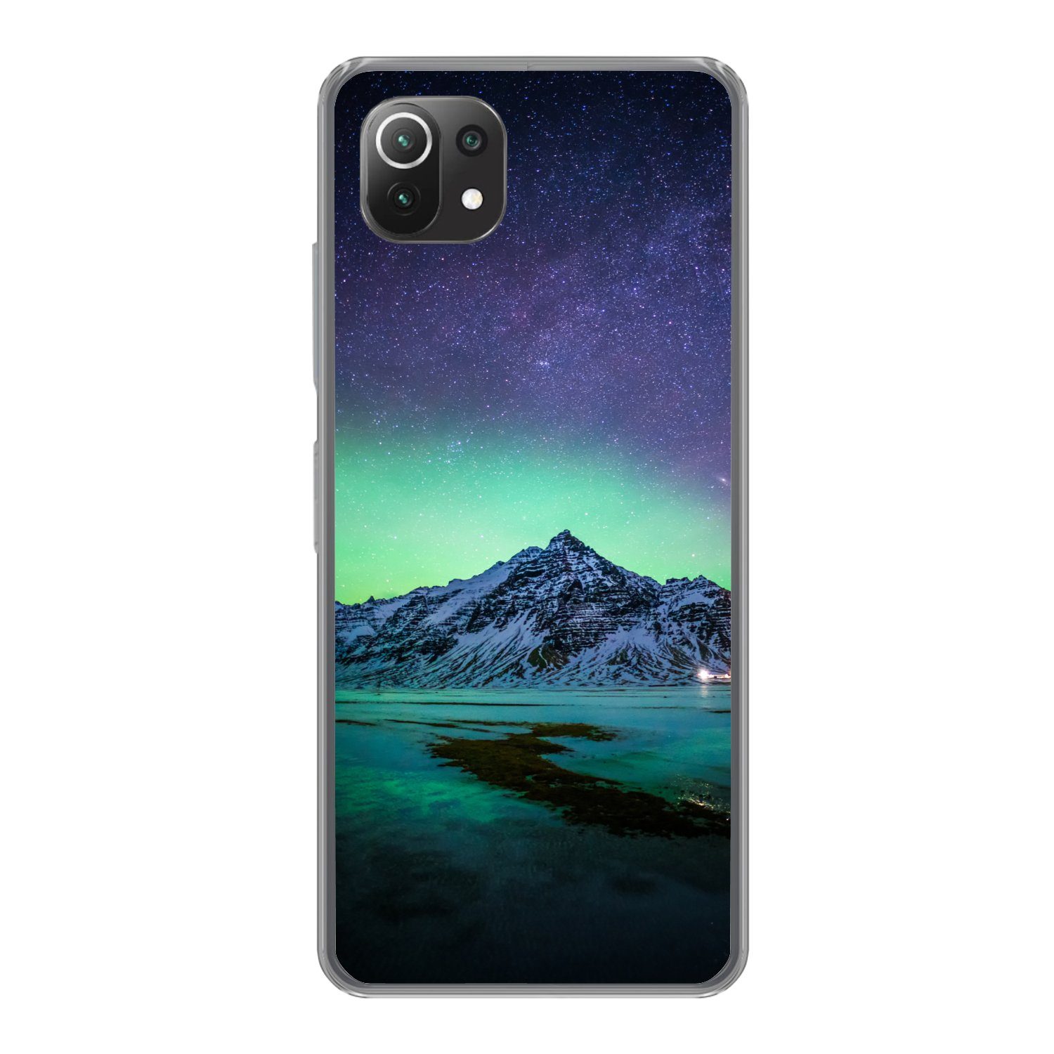 MuchoWow Handyhülle für Xiaomi 11T Berg - Nordlichter - Schweden - Schnee - Grün - Winter, Phone Case, Silikon, Schutzhülle Dünn