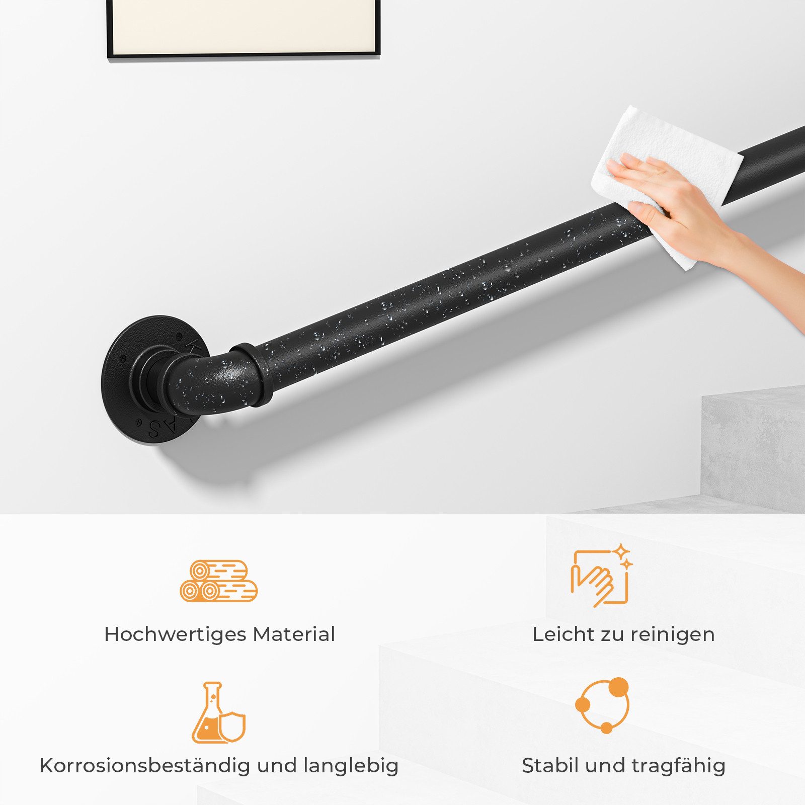 Dripex Treppengeländer Handlauf Geländer Wandhandlauf Innen und Außen, 60 cm Länge – Bild 5 von 5