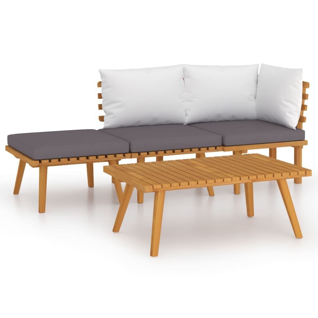 vidaXL Gartenlounge-Set 4-tlg. Garten-Lounge-Set mit Kissen Massivholz, (1-tlg)