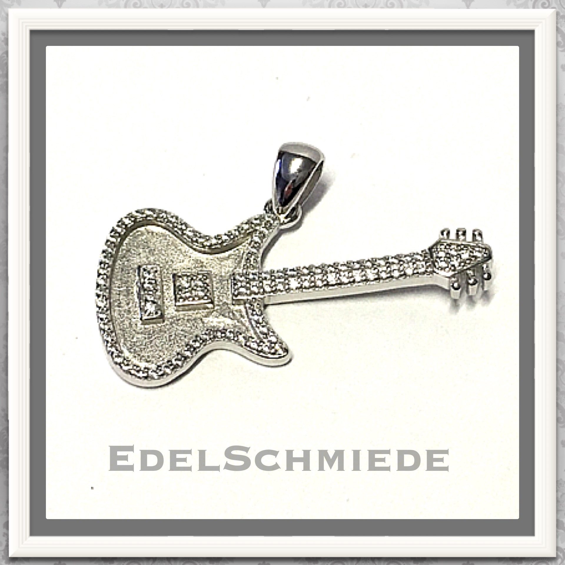 Kettenanhänger Edelschmiede925 edle Gitarre mit Zirkonia 925 Silber - Anhänger