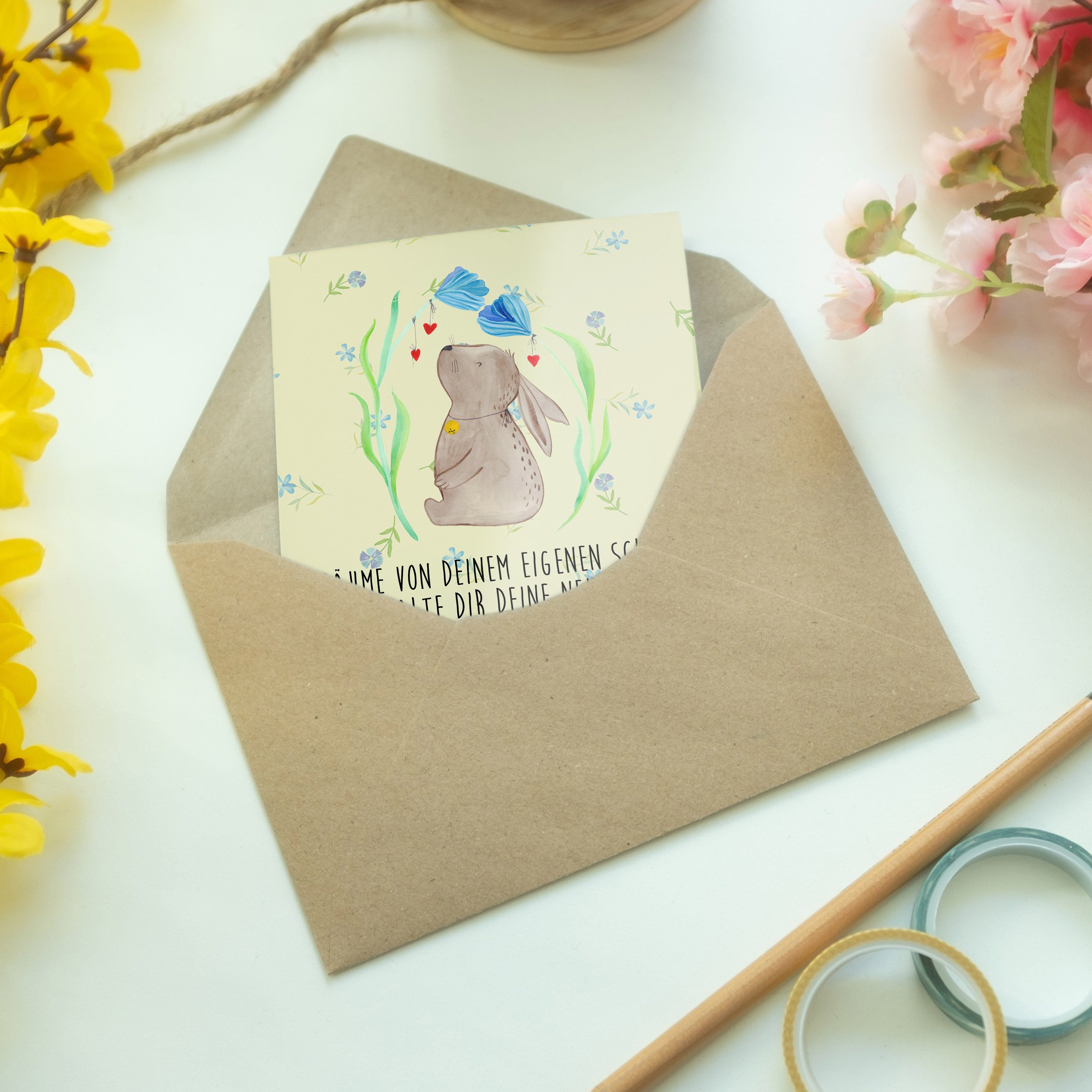 Mr. & Mrs. Panda - Geschenk, - Osterdeko, Grußkarte Geburtstagskarte, Blumig Karte Blume Hase
