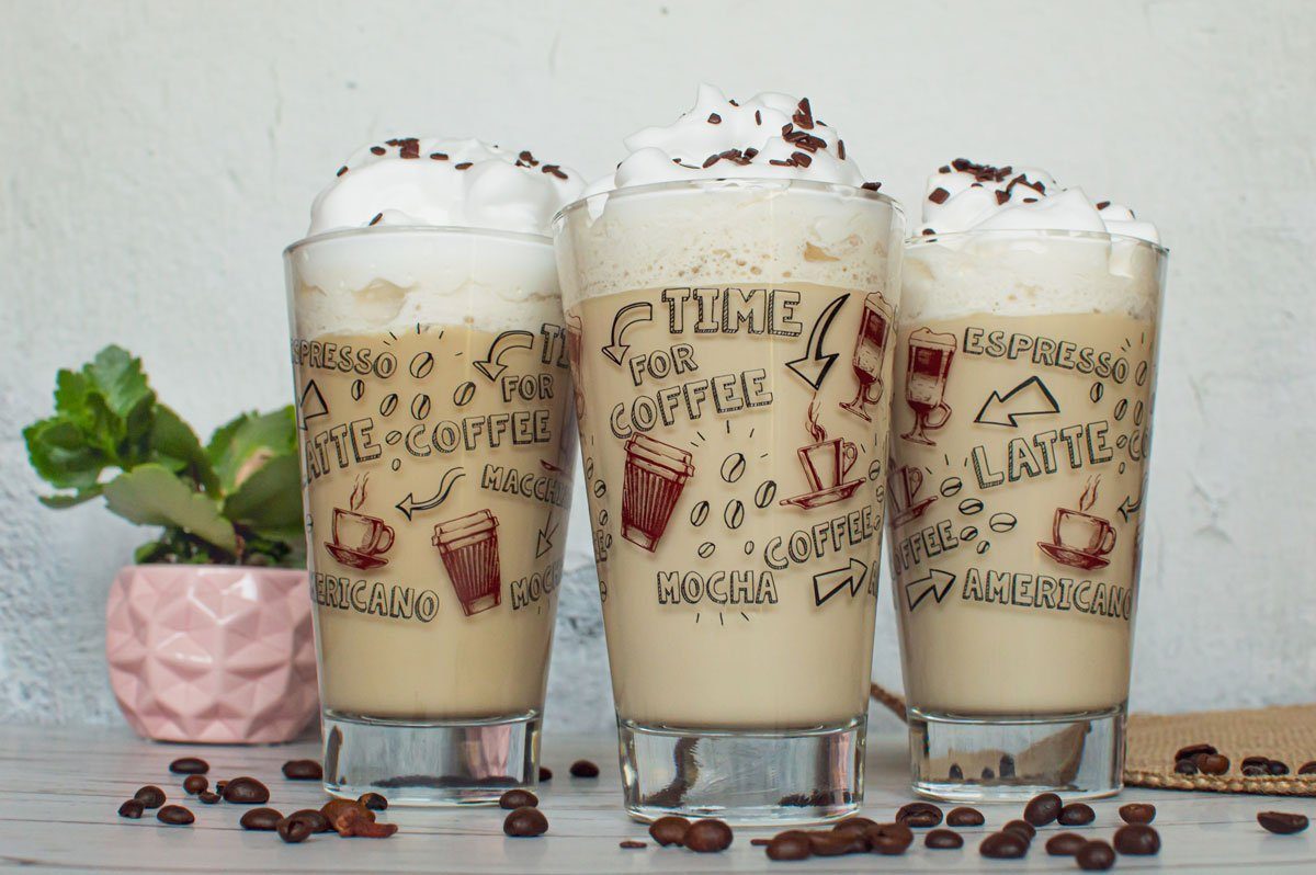 Sendez Latte-Macchiato-Glas 6 Latte Macchiato Gläser 310ml Kaffeegläser Teegläser, Aufdruck-Bunt – Bild 2 von 5