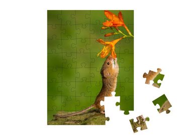 puzzleYOU Puzzle Kleine Maus mit Blume, 48 Puzzleteile, puzzleYOU-Kollektionen Mäuse, Insekten & Kleintiere