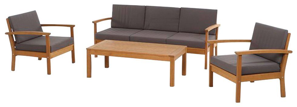 Siena Garden Gartenlounge-Set Tavira, (2x Sessel, 1x 2er-Sofa, 1x Tisch), Eukalyptus FSC 100%, inkl. Kissen