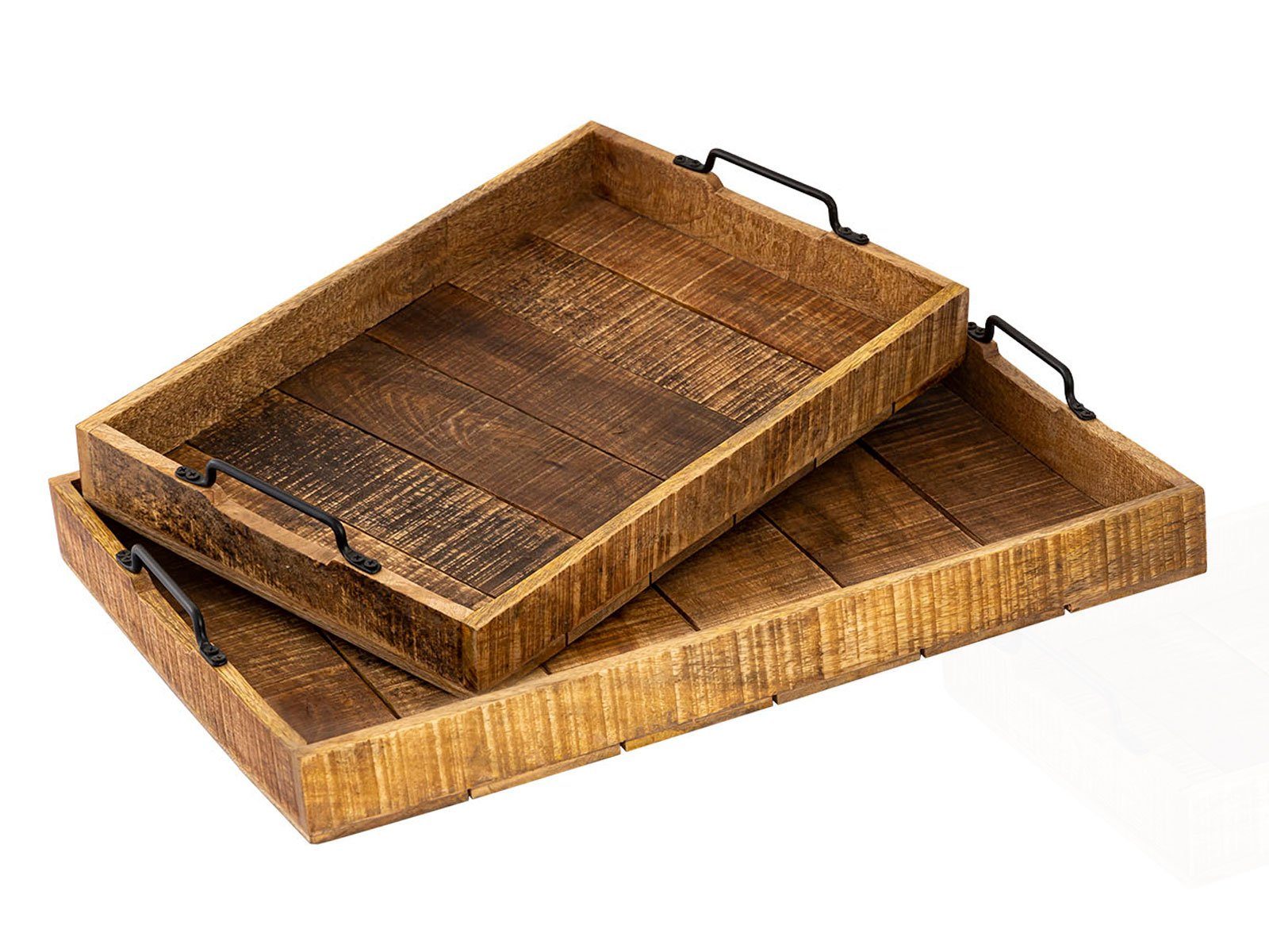 Dekotablett Serviertab Casamia 2 Set Stück Serviertablett Holztablett Holz Tablett 46x31cm