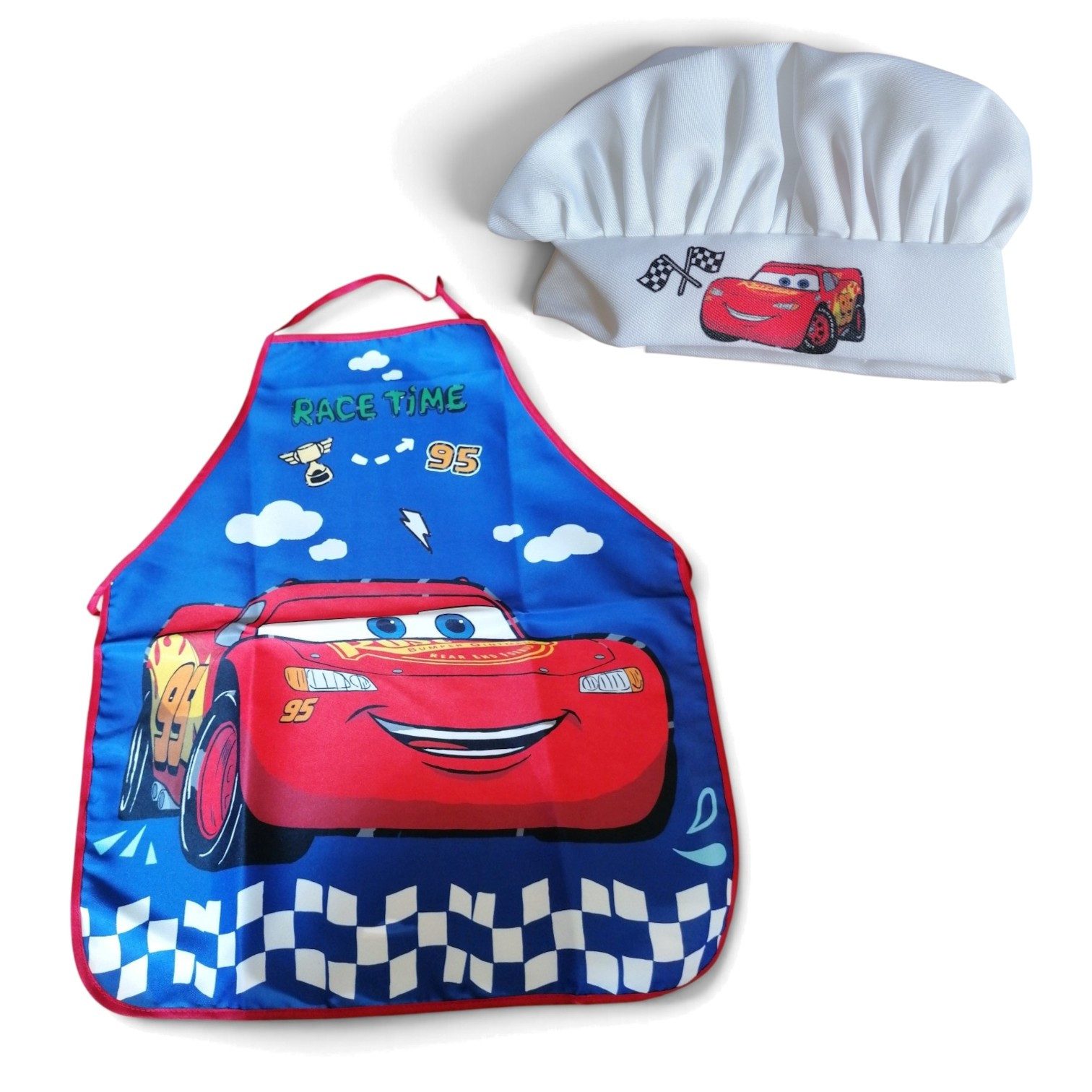 Disney Cars Kochschürze Car's Kinder Kochschürzen-Set „Race Time“, Schürze + Kochmütze, 100