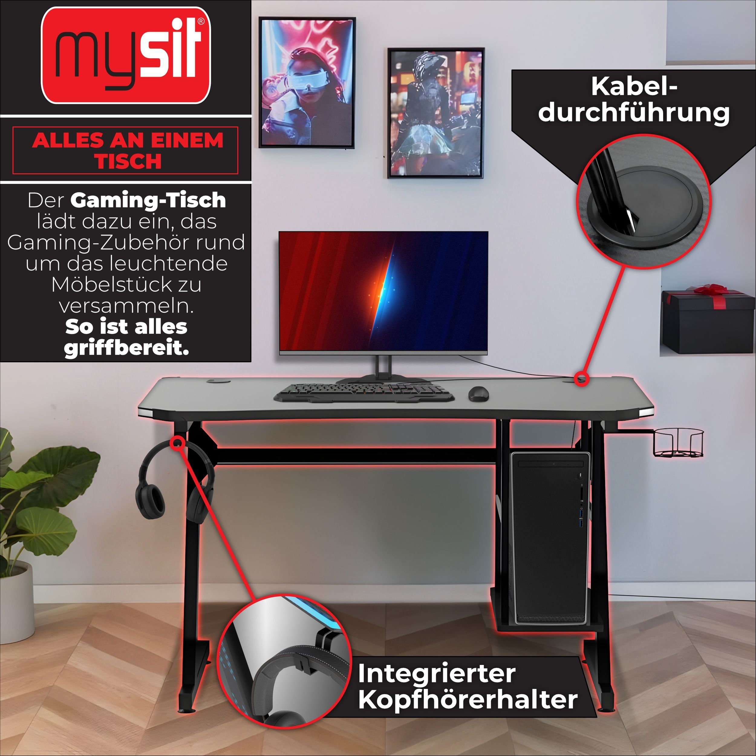 MY SIT Schreibtisch Gaming Tisch Gizmo mit Farbwechsel LED Beleuchtung günstig online kaufen