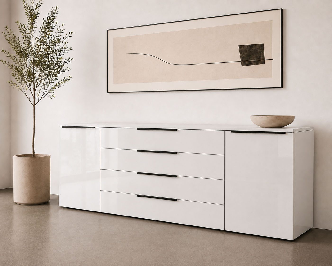 borchardt Möbel Sideboard Tom, moderne Kommode mit Metallgriffen, 200cm breit, 2 Türen, 3 Schubfächer, Metallgriffe anthrazit