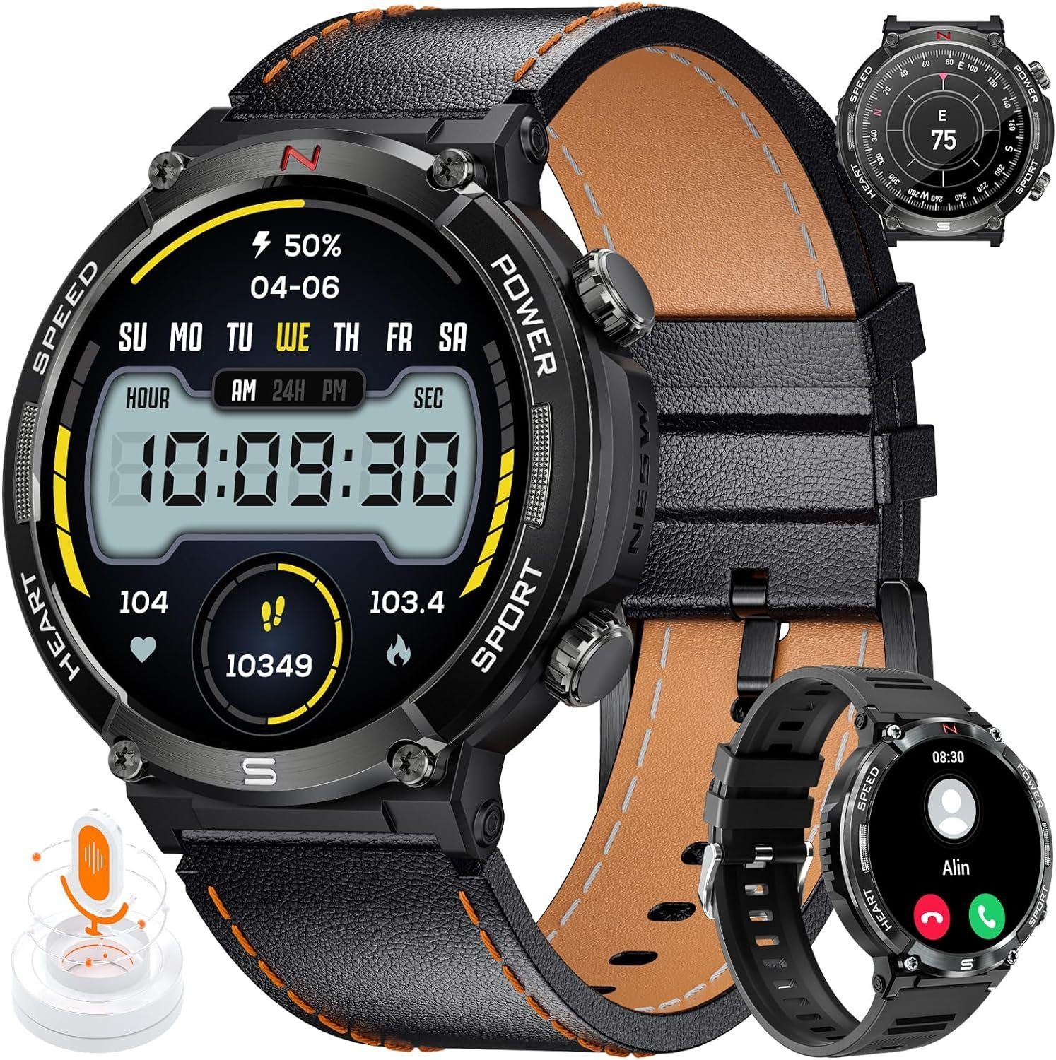 Lige Smartwatch (1,52 Zoll, Androi, iOS), Herren mit Telefonfunktion Fitnessuhr 420mAh 122 Sportmodi Wasserdicht