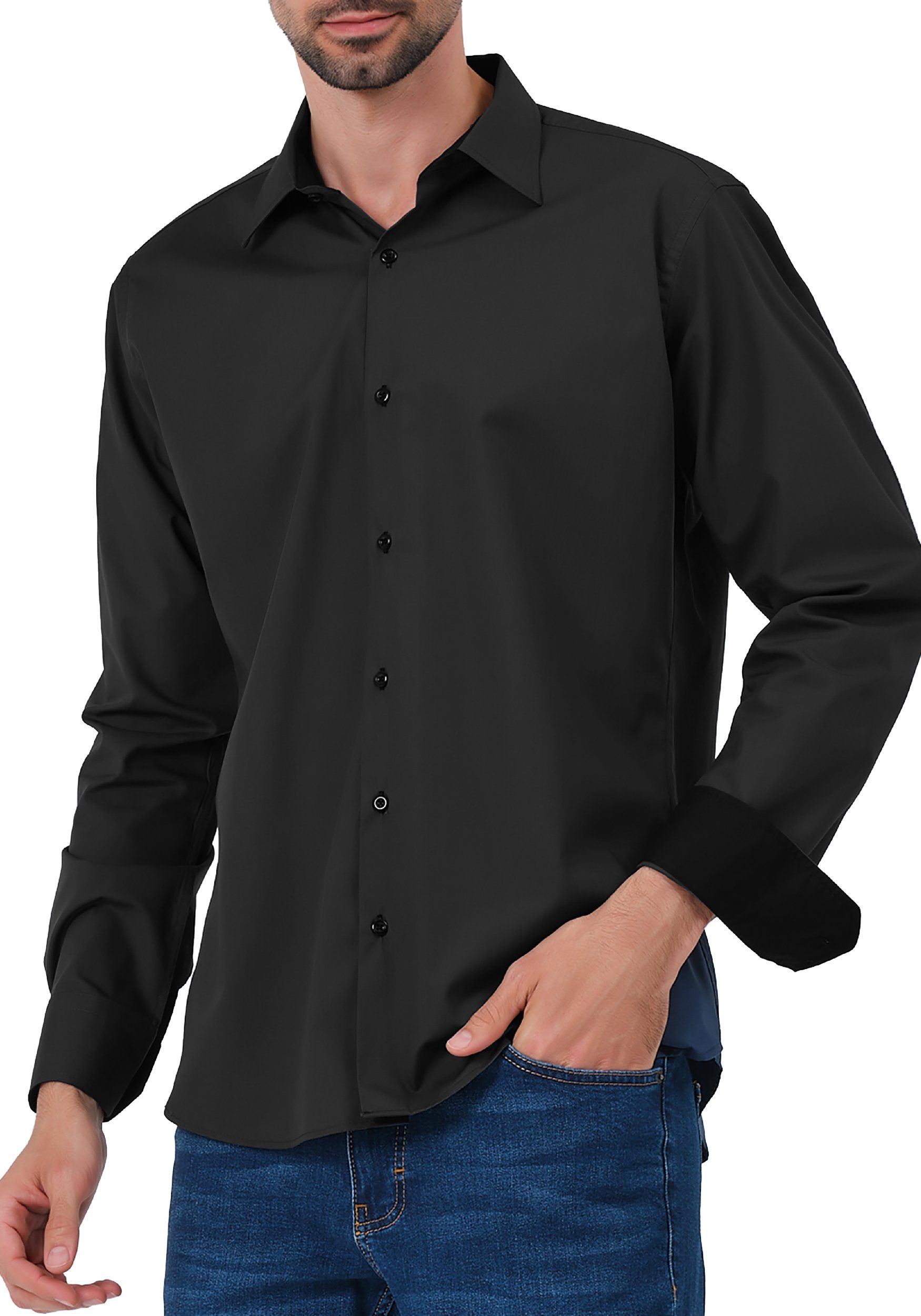 JEEL Langarmhemd Herren Hemd Langarm (1-tlg) Slim Fit – Bild 4 von 5