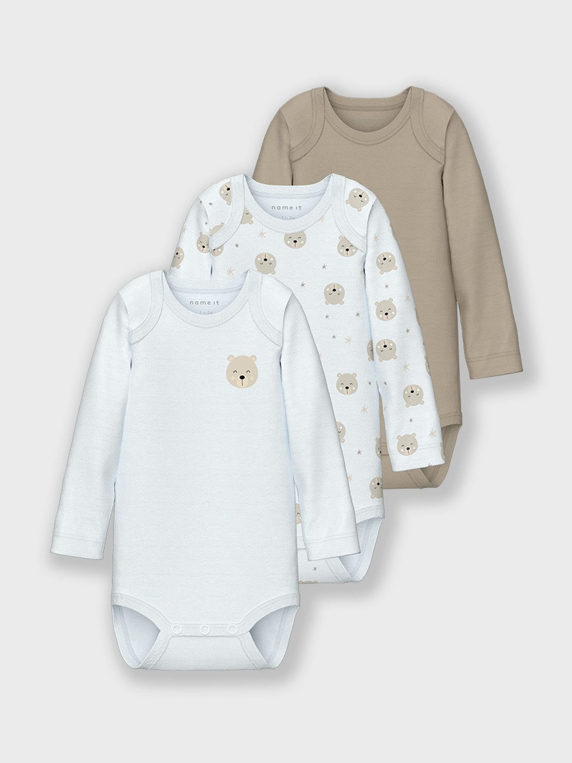 Name It Body NBNBODY 3P LS OXFORD BEAR NOOS (Packung, 3-tlg)