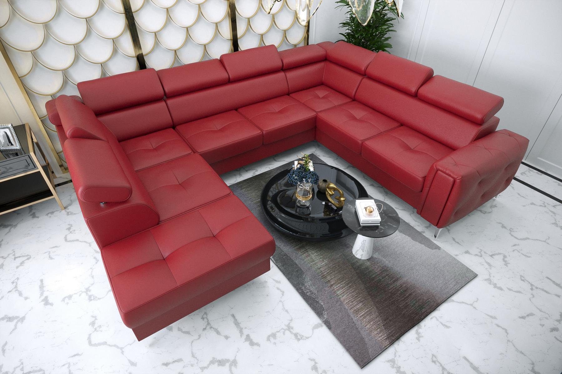 JVmoebel Ecksofa Sofa U-Form Stoffsofa Couch Wohnlandschaft Design modernes Sofa, Made in Europe Rot