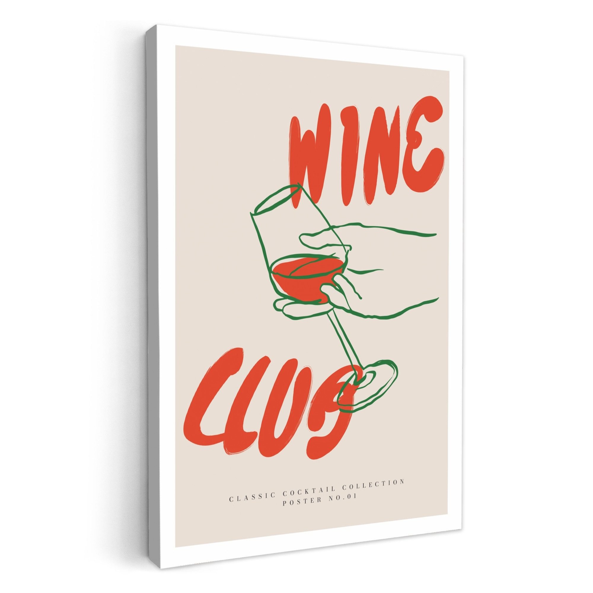 OneMillionCanvasses® Leinwandbild Wein - 'Wine club' - Rot - Zitat - Vintage - Beige, Fotodruck (1 St), Wandbilder für Esszimmer, Wanddeko Bilder Küche, 20x30 cm