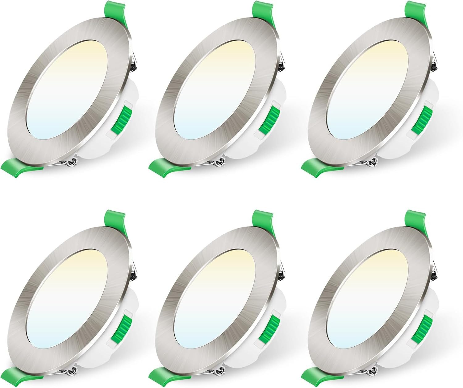 ALUSSO LED Einbaustrahler 6er-Set, 7W Decken Leuchte, 68mm Flach Прожекторы Dimmbar Spot, Helligkeit von 10 % bis 100 %, Rund, Nickel