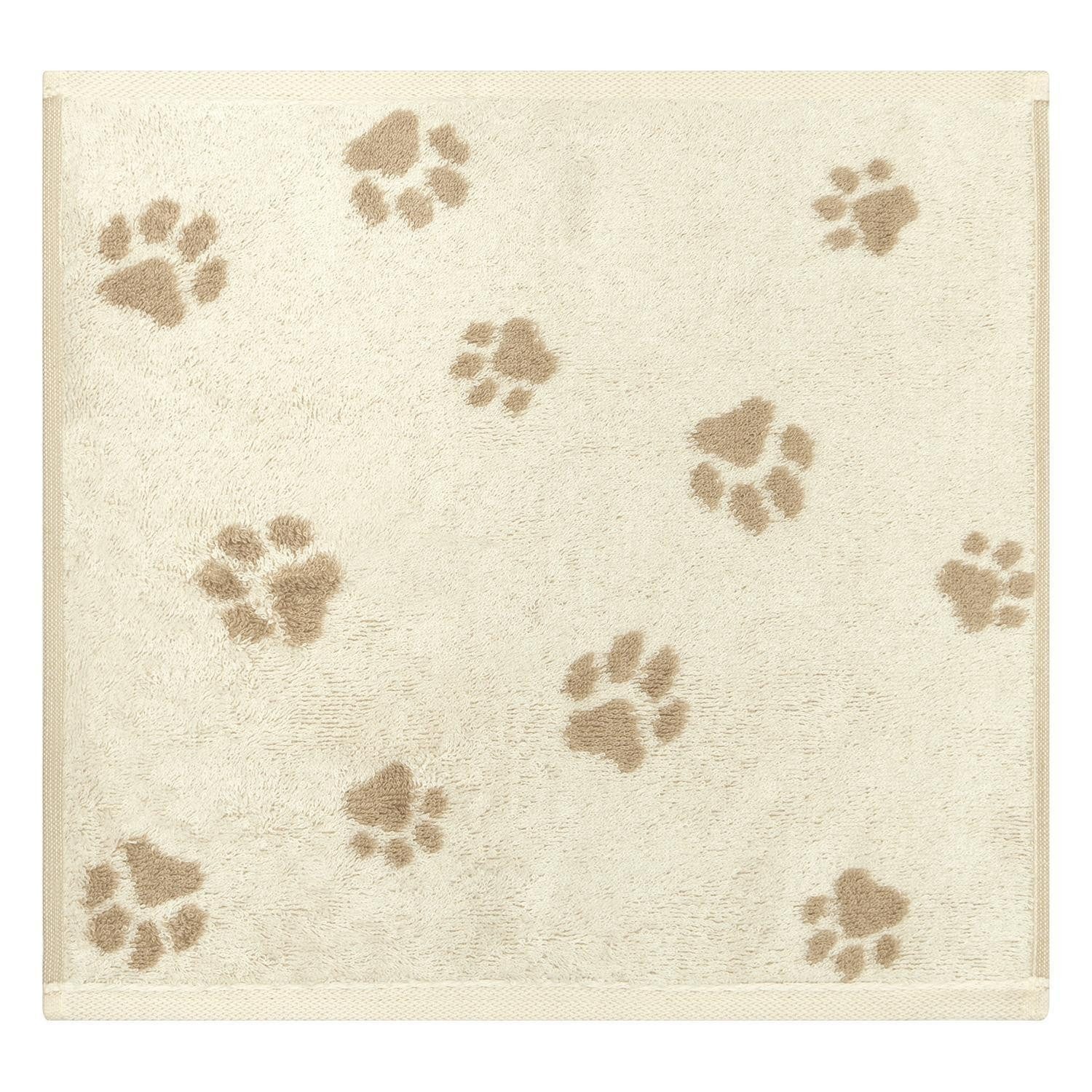 Cawö Seiftuch 3-teiliges Set WE LOVE DOGS, Beige, Braun, Baumwolle, Made in Germany, Pfoten- und Dackelmotive