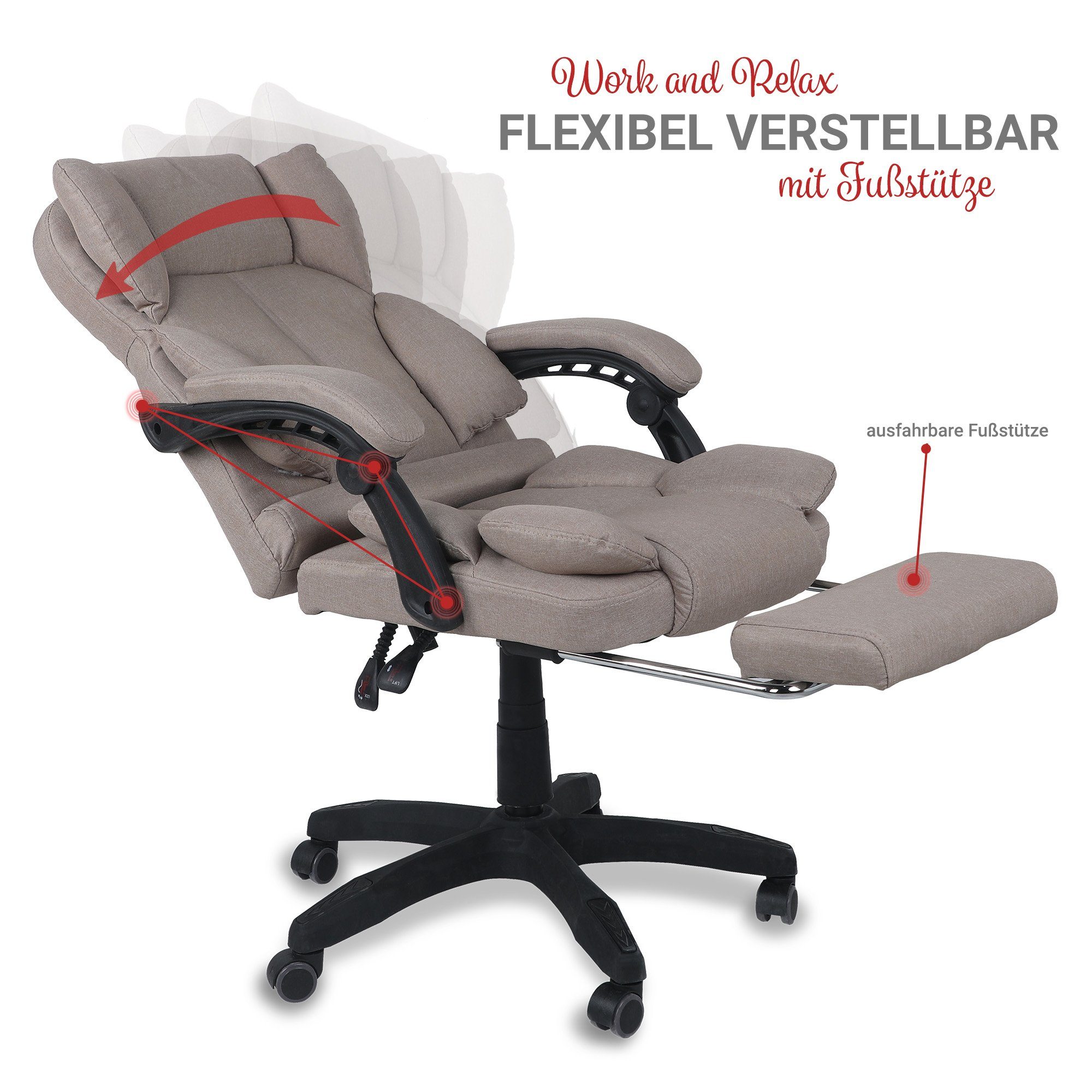 TRISENS Chefsessel Ares flexiblen (einzeln), mit Home Office in Bürostuhl Armlehnen Taupe Chair Stoff-Design