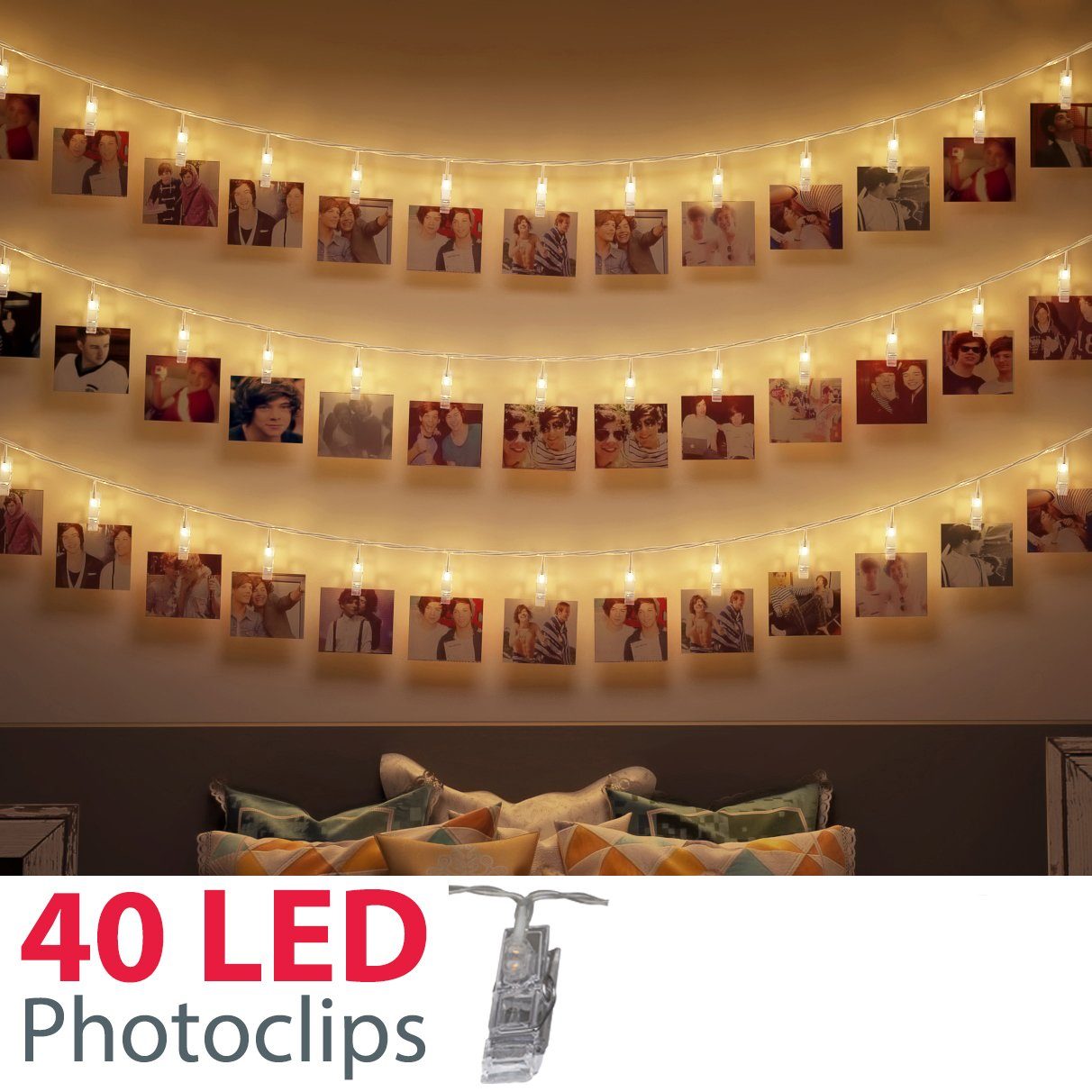 5m mit LED-Lichterkette B.K.Licht Rana, 40 Photo-Clips Fotolichterkette Stimmungsbeleuchtung LED