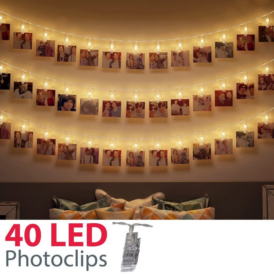 B.K.Licht LED-Lichterkette Rana, 5m LED Fotolichterkette  Stimmungsbeleuchtung mit 40 Photo-Clips