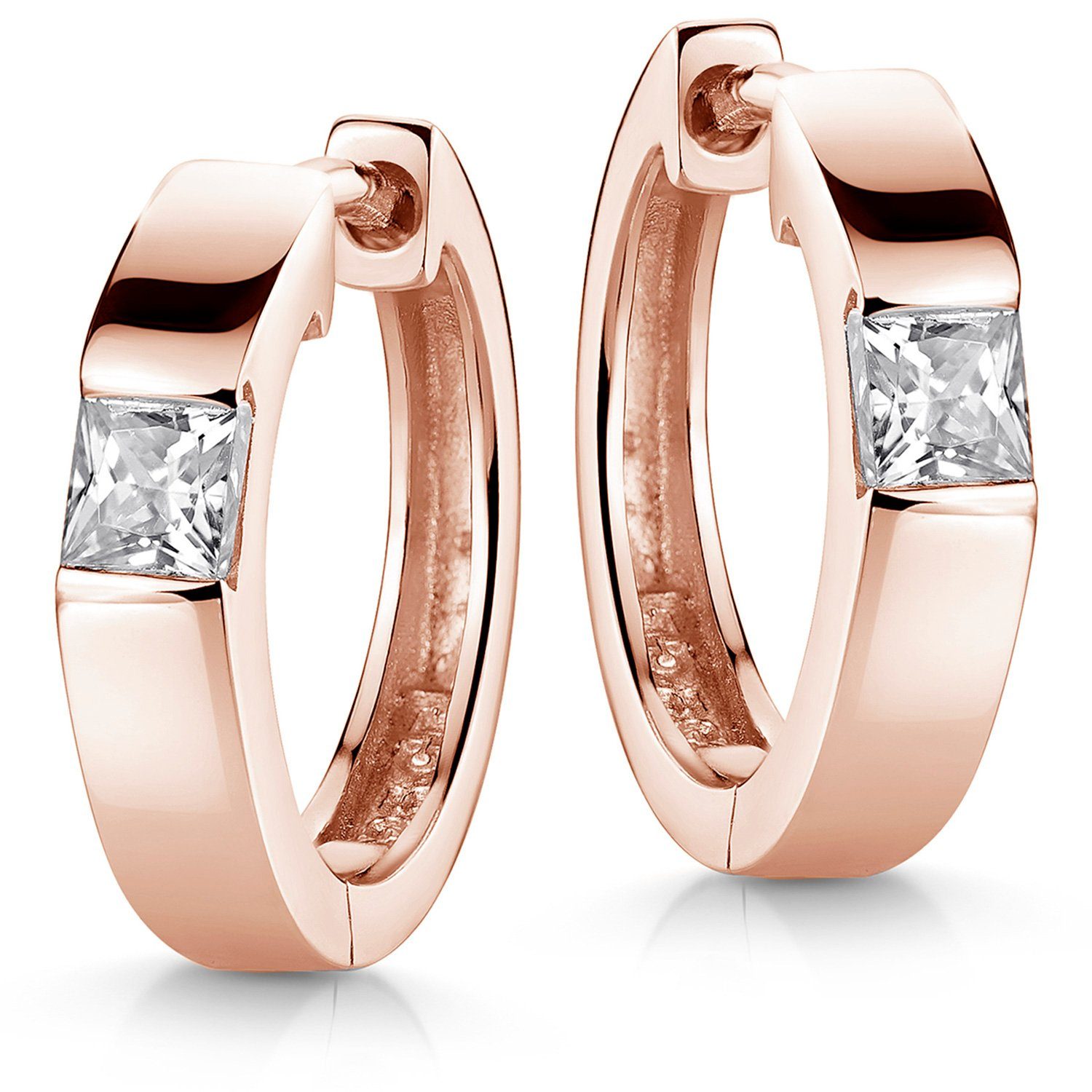 Materia Paar Creolen Damen Rosegold Zirkonia Weiß Ø17mm SO-432, Sterlingsilber, rosevergoldet