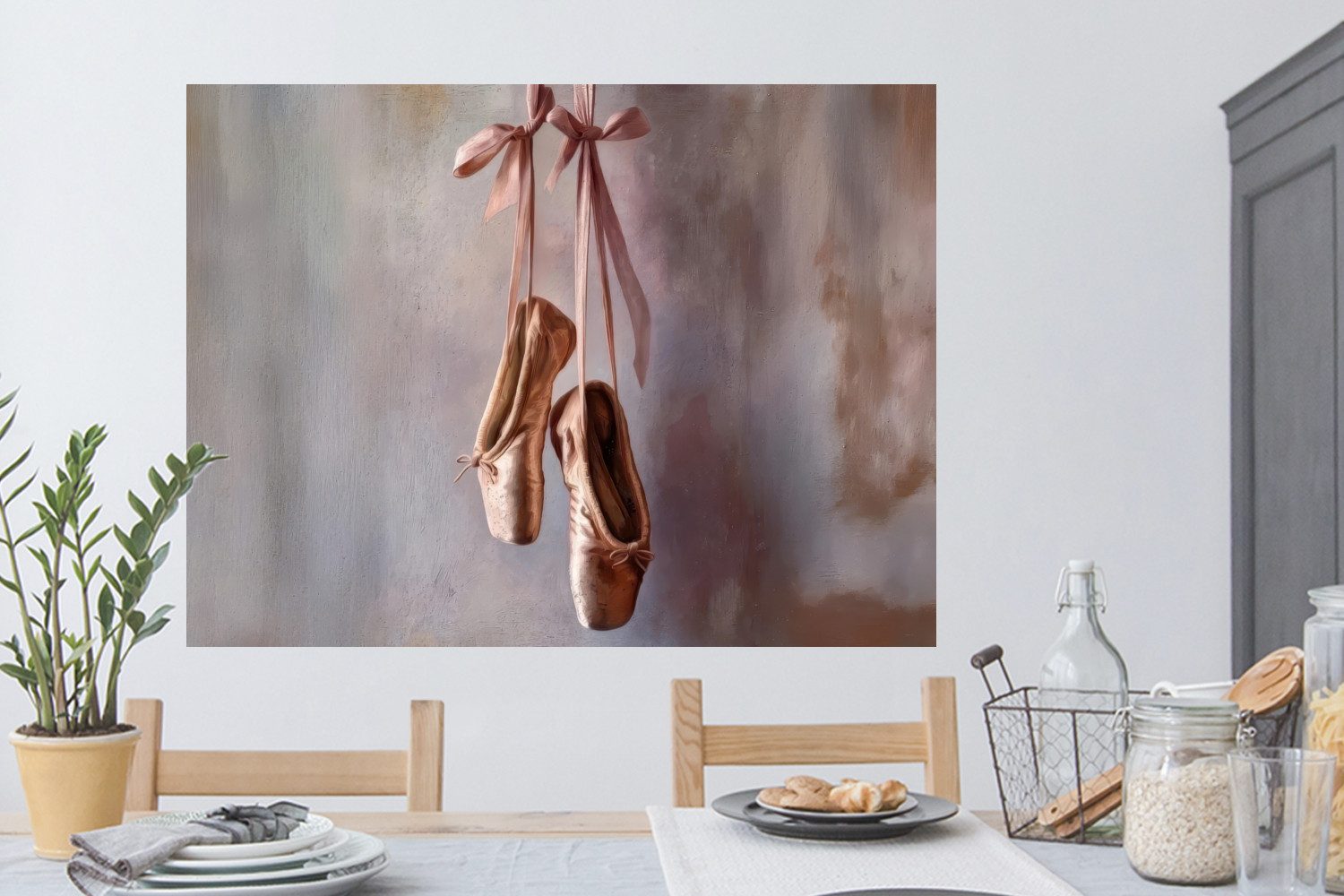 MuchoWow Wandsticker Ballettschuhe - Satin - Erdtöne (1 St), Wanddeko, Aufkleber, Wandtattoo, 120x90 cm