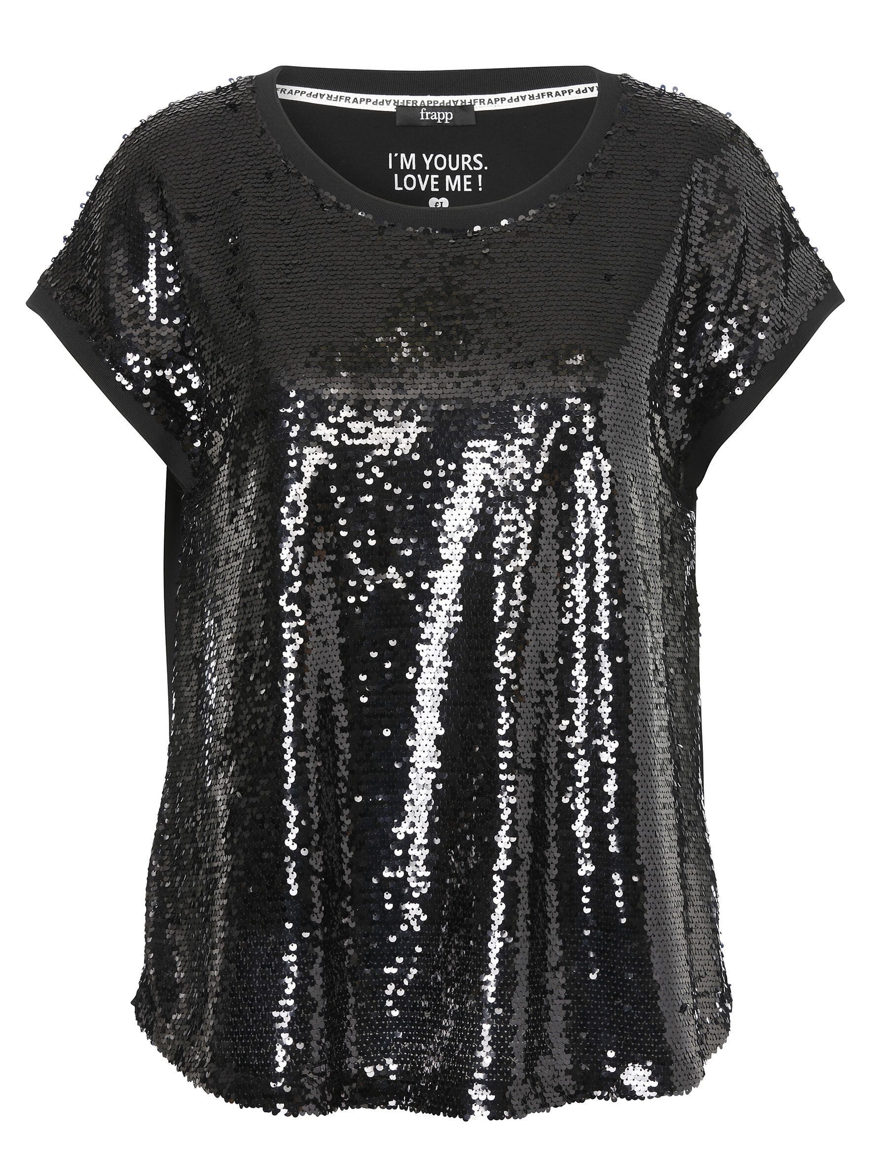 FRAPP Kurzarmshirt (1-tlg) mit Pailletten Front günstig online kaufen